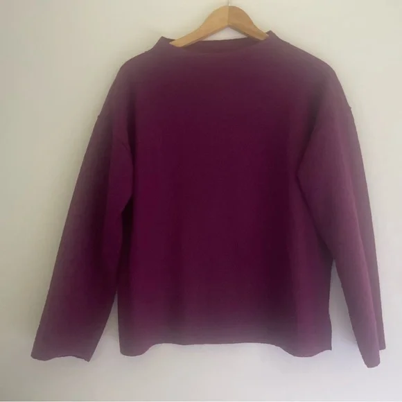 Eileen Fisher Purple Mock Neck Sweater Boiled 💯 Wool - Picture 1 of 7